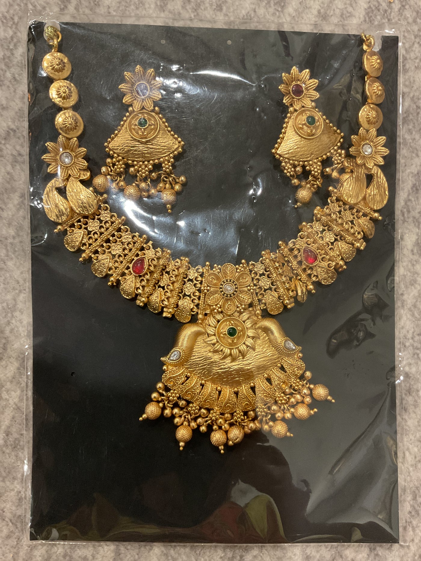 Gold-Plated Temple Necklace Set – Floral Chain & Bell Pendant with …