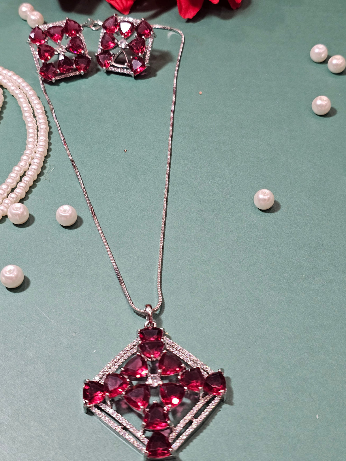 Square Pendant Necklace with Geometric Color Accents