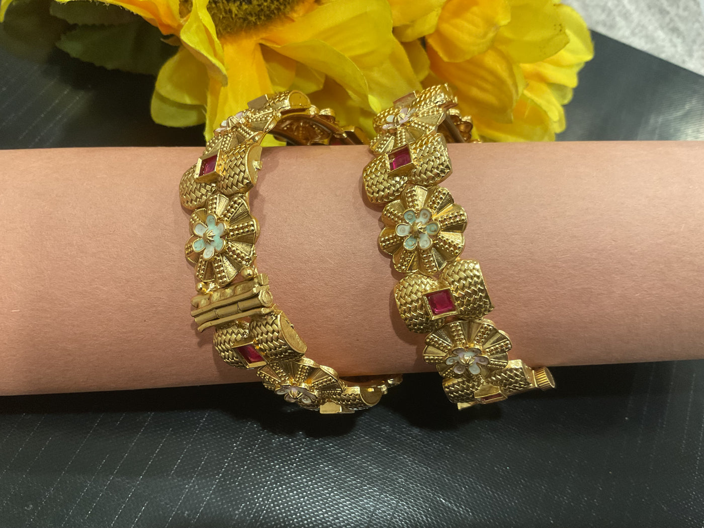 Gold-Plated & Rajwadi Bangles Set