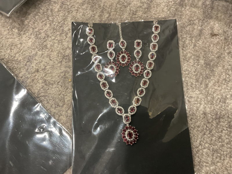 American Diamond Circular Link Necklace Set – Teardrop Drops with Matching Earrings