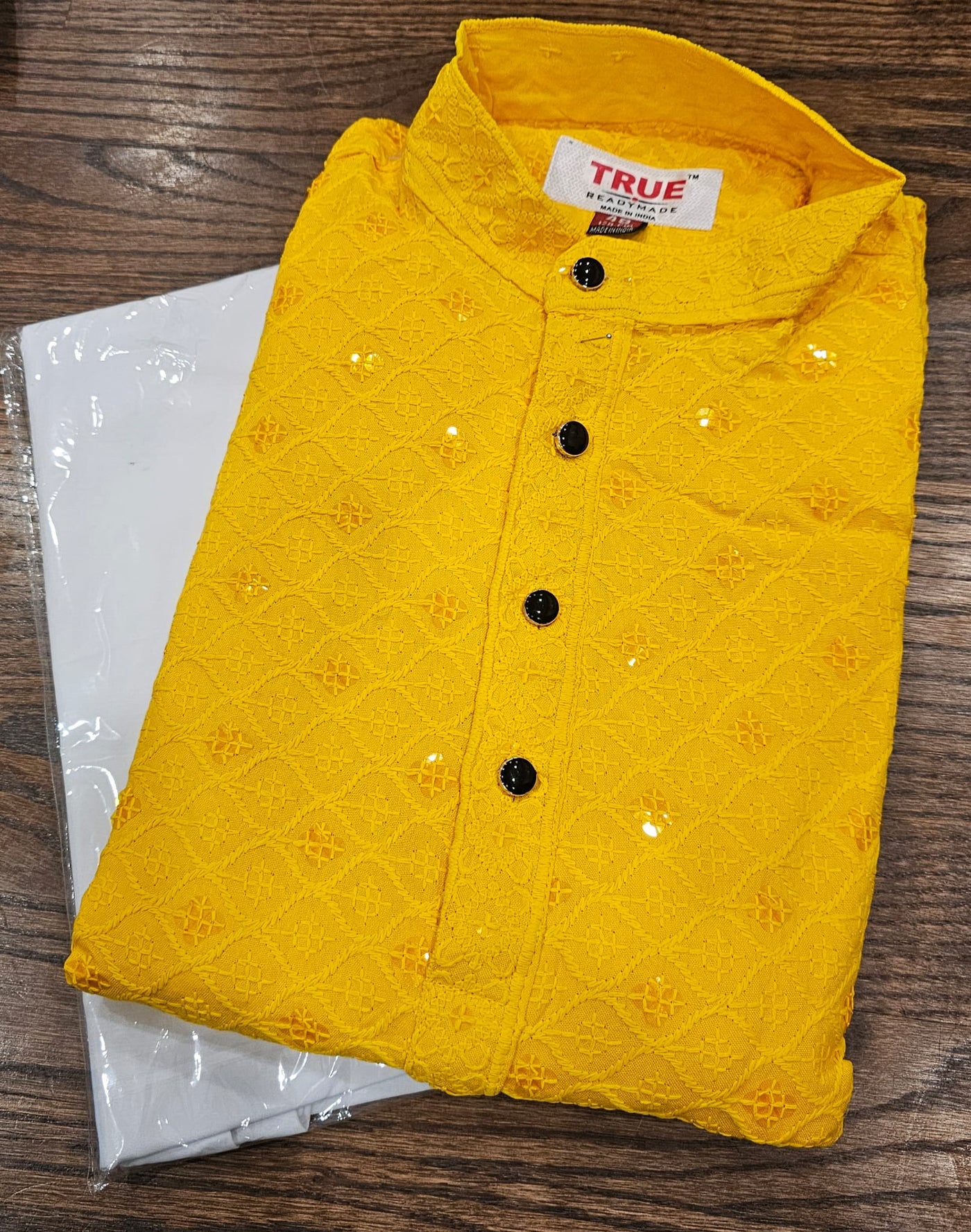Plain sequence yellow kurta