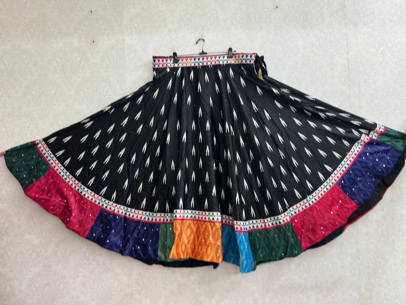Black ikat chevron chaniya choli skirt with rainbow panel border