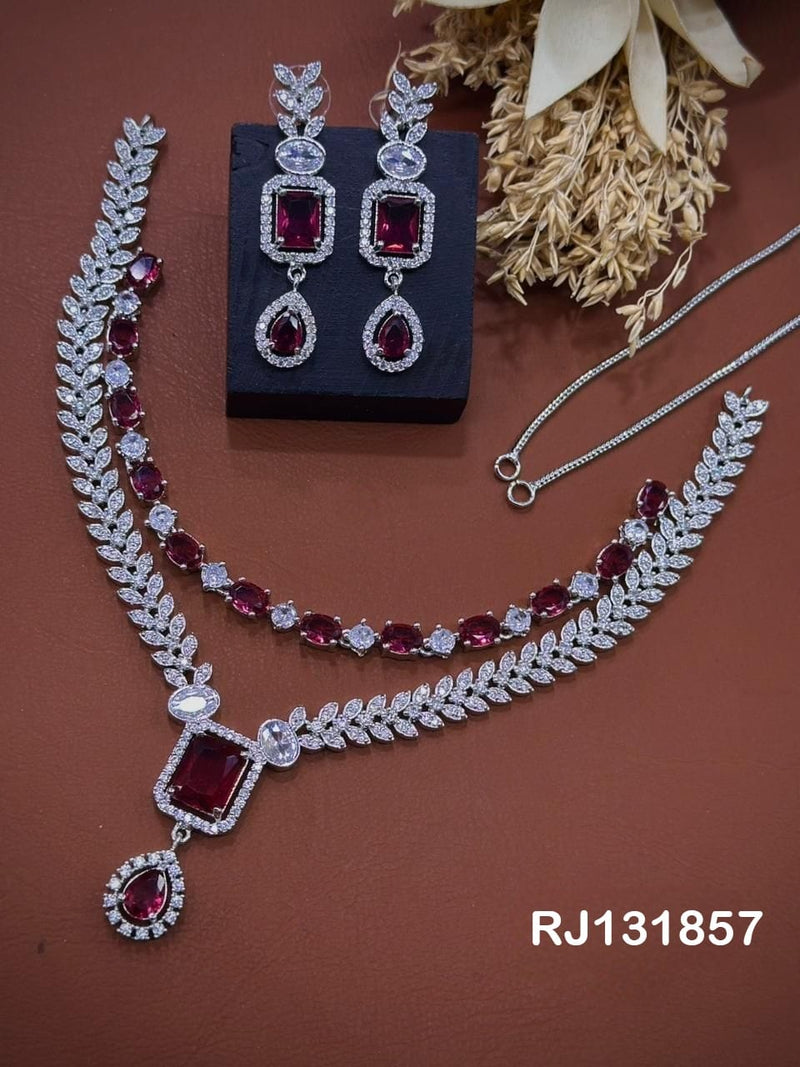 American Diamond Leaf Vine Necklace Set – Teardrop Pendant Drop with Matching Earrings
