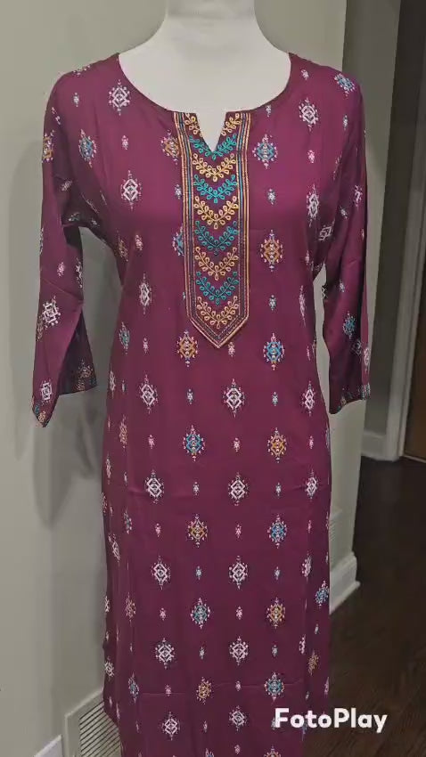 Deep Purple Kurti with Embroidered Yoke
