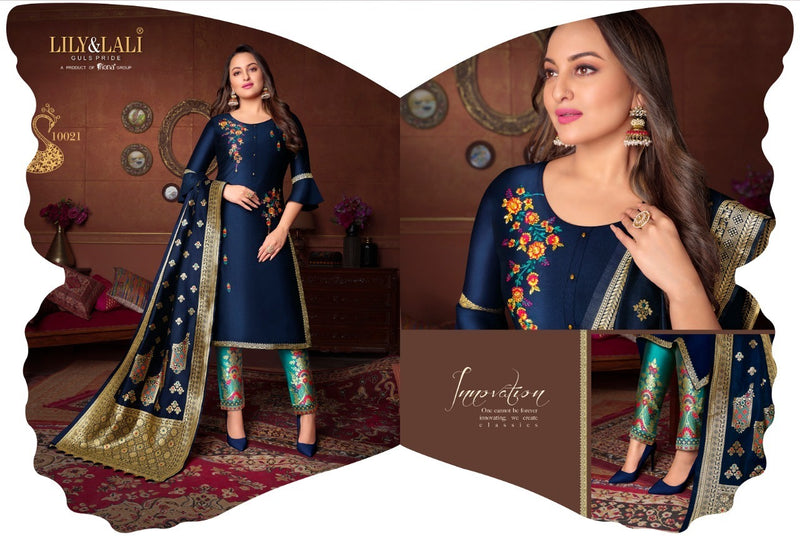 Lily & Lali Guls Pride Kurta Set – Navy Blue with Multicolor Floral Embroidery & Gold Accents